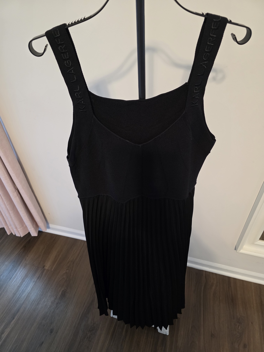 Karl Lagerfeld Black Pleated Knit Tank Dress